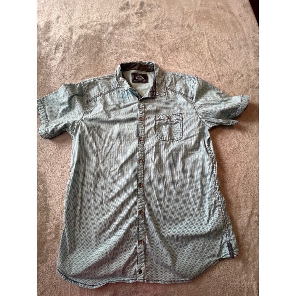 Buckle Black Button Down Shirt Mens XL Blue Geometric Short Sleeve